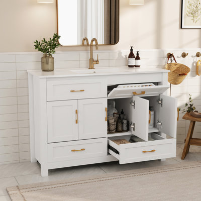 Ensemble de meuble-lavabo 48 po avec lavabo en céramique, 4 portes à fermeture douce et 4 tiroirs