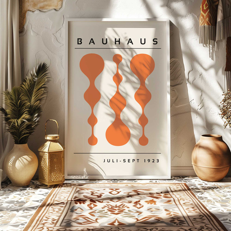Orange Retro Bauhaus, reproduction d'affiche dans un cadre, H 17 po x l 13 po x P 1,25 po, Noir satiné