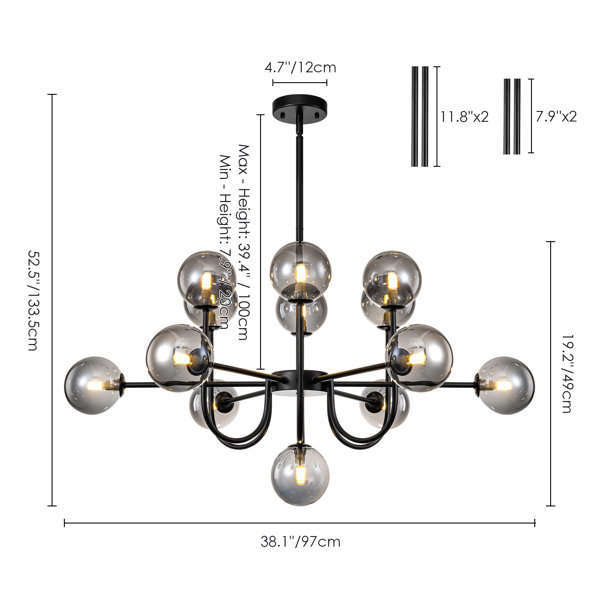 Ayaan 13 - Lámpara de araña de burbujas de vidrio moderna geométrica Light Sputnik