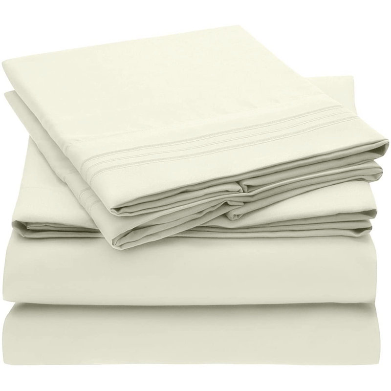 Ensemble de draps-housse en microfibre / polyester , Simple, Ivoire