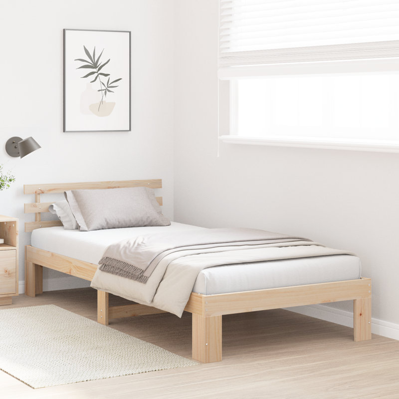 Bed Frame with Headboard Solid Pine Wood, Small Single (2'6), Natural