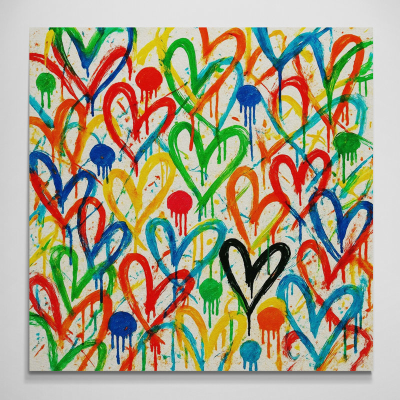 Dripping Love Hearts Graffiti Wall Art - Canvas Framed Print, 76 cm H x 76 cm W