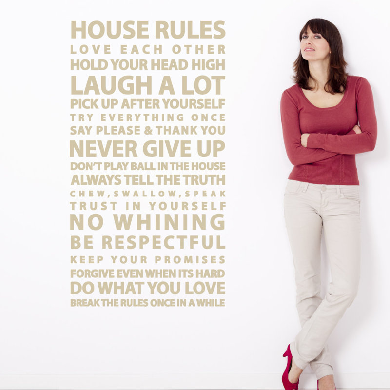 Décalcomanie murale citation "house rules", H 24 po x l 13 po x P 0,01 po, Beige