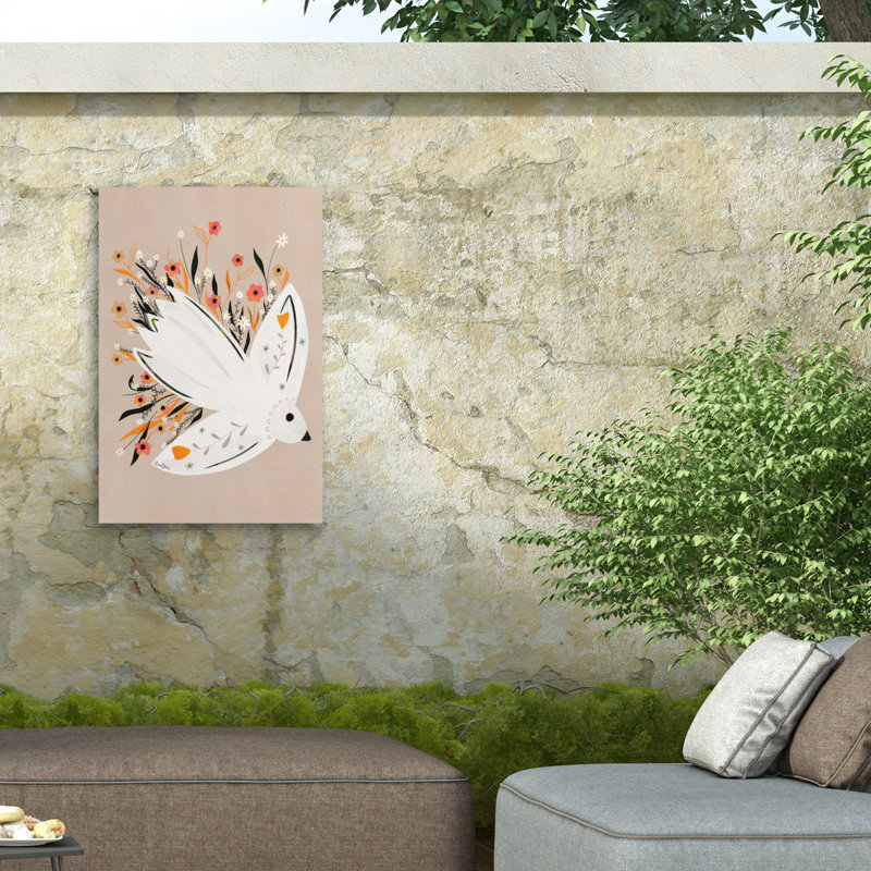 Toile extérieure Baroo Bloom Seagull In Flowers Illustration, H 12 po x l 19 po