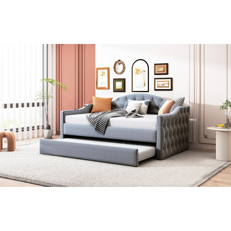 Lit de jour simple en velours avec couchette et charge de type C, canapé-lit gris élégant pour les ports de chargement de chambre à coucher, sièges confortables,