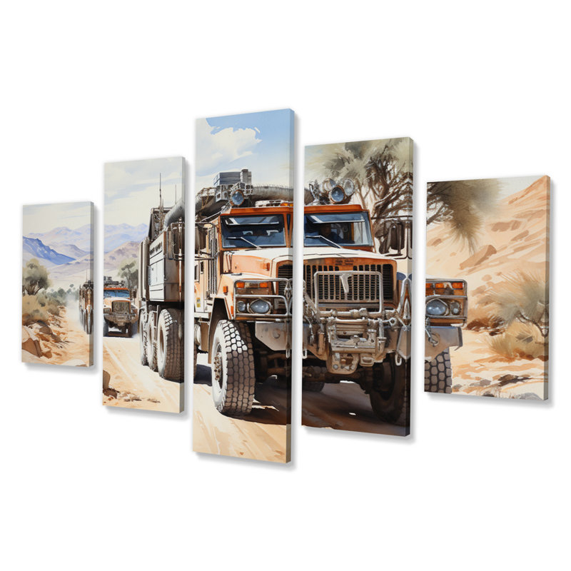 Camion militaire dans la première guerre du Golfe - salon d'art mural militaire - 5 panneaux