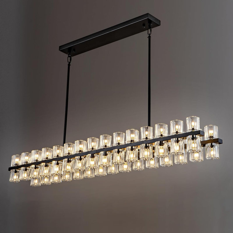 Lustre rectangulaire pour îlot de cuisine à 60 lumières Machalik, Noir mat