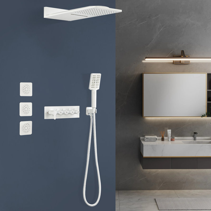 2-Spray 9.84 In. Wall Mount Dual Fixed And Handheld Shower Head 2.2 GPM With Body-Sprays, White