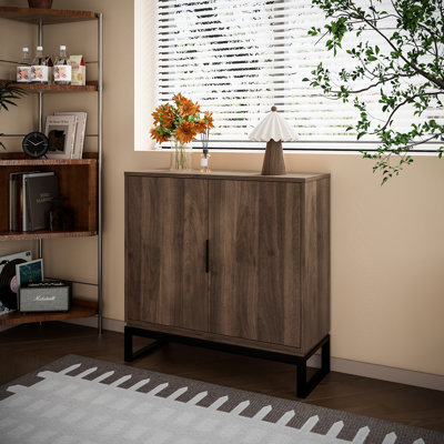 Narrow Wood Entryway Console Table With 2-Door Cabinet Storage