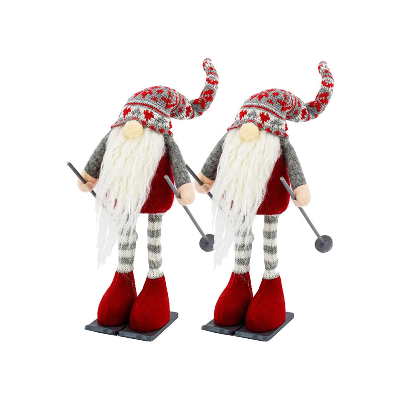 Fabric Skiing Gnome Set of 2 4.3" x 3.7" x 15.7"H Red/Gray/White