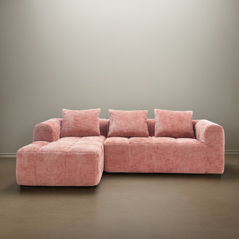 Canapé-lit modulaire 2 pièces pour salon, Chenille rose