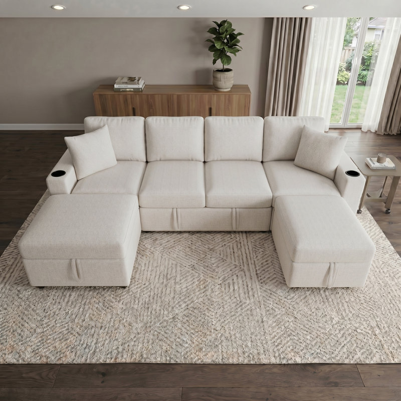 Canapé-lit modulaire en U 109,1 po Chenille, Beige