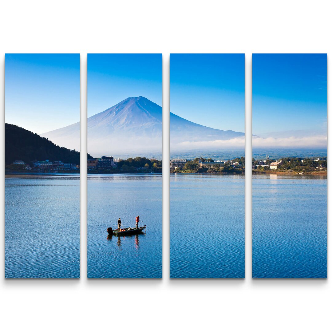 4-tlg. Leinwandbilder-Set Fischerboot und Mount Fuji