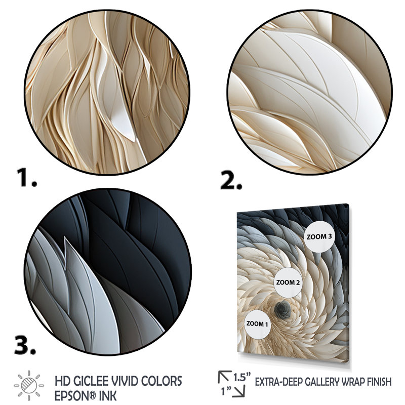 Plume blanche et bleue en spirale I - art mural géométrique, Toile tendue, H 60 po x l 40 po x P 1,5 po