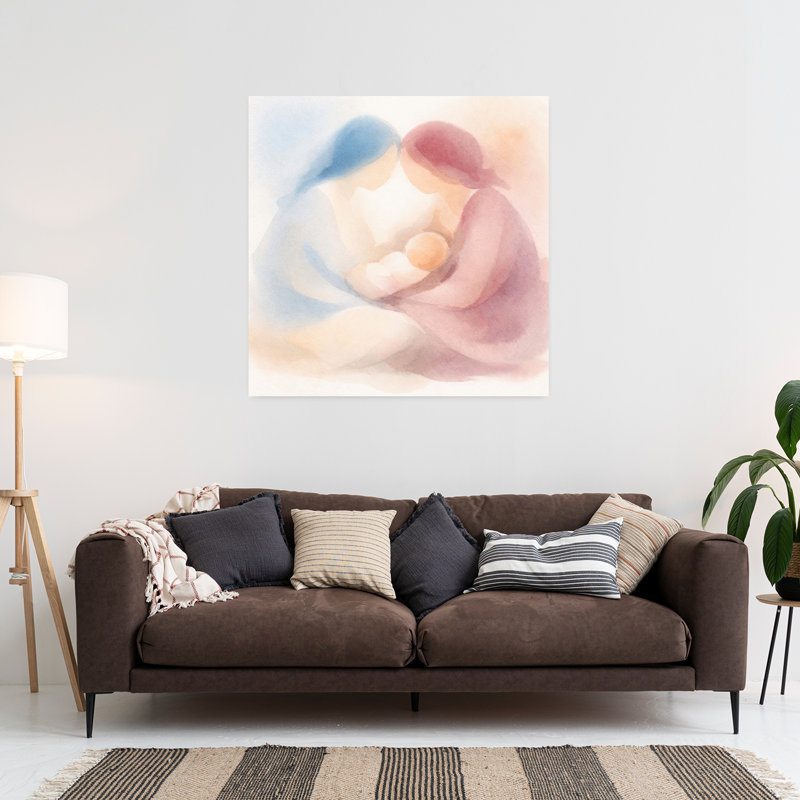 Art mural abstrait contemporain, "Les mères avec un nouveau-né", H 36 po x l 36 po