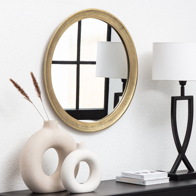 Jodh Metal Flat Wall Mirror, 58.5cm H x 58.5cm W, Antique Gold