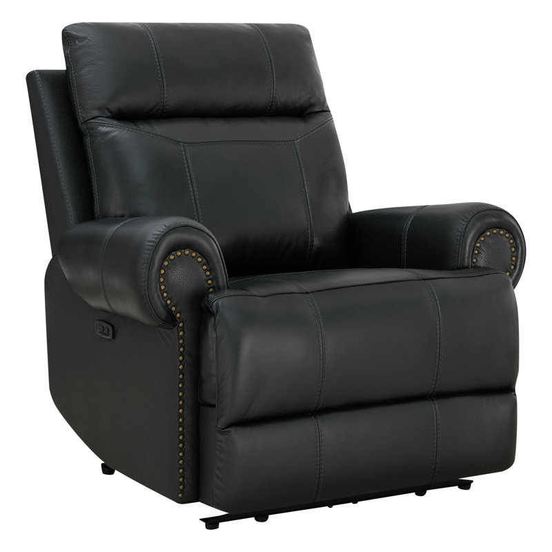 Andrena 38.58'' Wide Genuine Leather Swivel Power Recliner , Florida Black