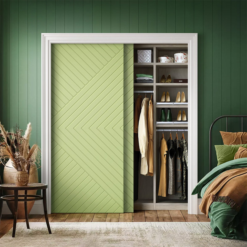 Portes à panneaux coulissantes doubles à panneaux, Vert sauge, 60 po x 80 po