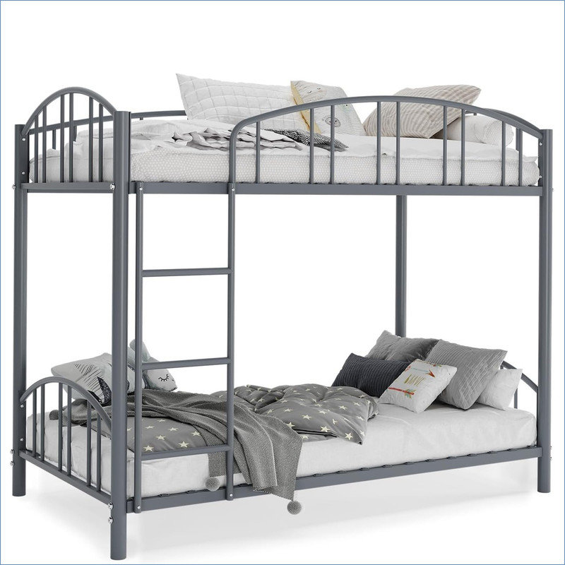 Bunk Bed Twin Over Twin with Ladder and Arched Guardrail, Heavy Duty Bunkbeds Frame with Sturdy Steel Slats Support for Kids, Space-Saving, No Box Spring Needed