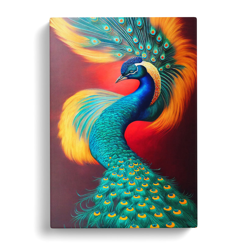 Bold Peacock Art No.2 - Wrapped Canvas Print, 50cm H x 35cm W x 3cm D