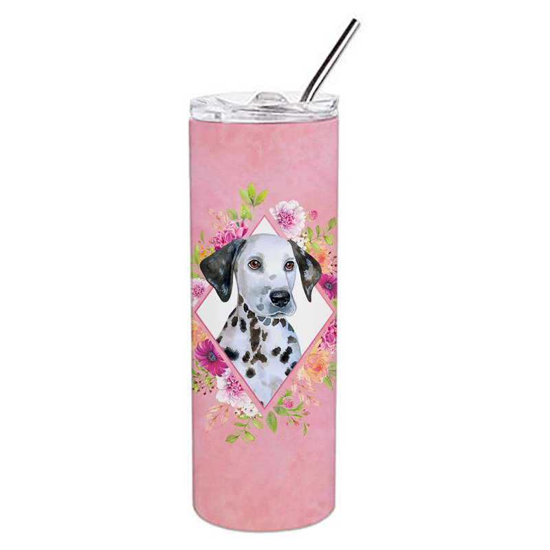 E23BF9F8391D466E9CA4F8DFEBD9A7DB de verre 20 oz à double paroi en acier inoxydable chiot, Chiot Dalmatien, Rose