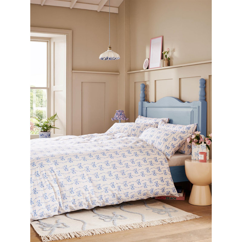 Cath Kidston Ribbon Bow Cornflower Duvet Cover Set Double Bedding Set, Super King