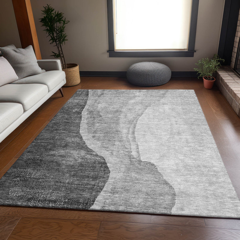 Tapis gris Prisco lavable à la machine de qualité supérieure, Rectangle 5 pi x 7 pi 6 po