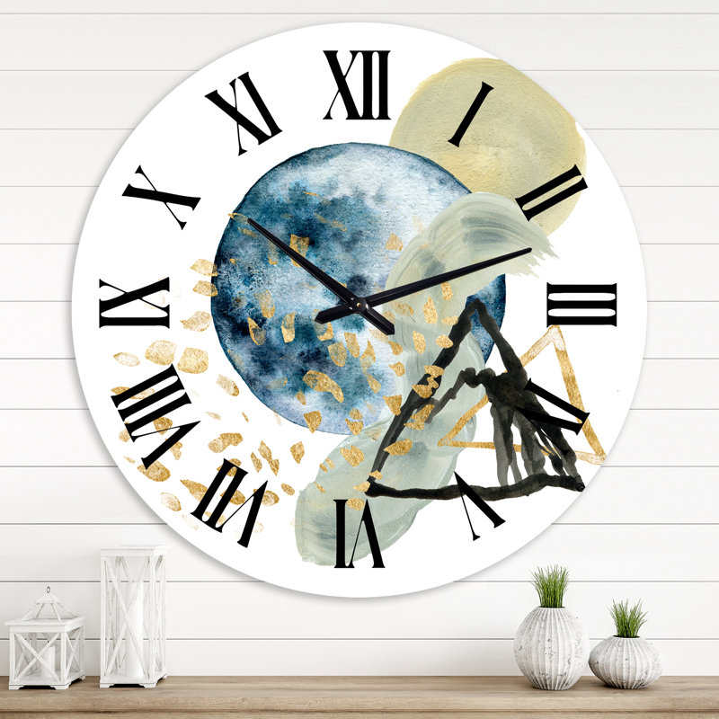 Horloge murale moderne paysage minimaliste de montagnes avec lune II, Grand