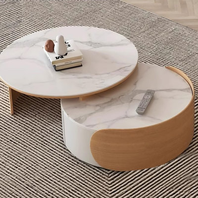Brown Solid Wood Round Coffee Table