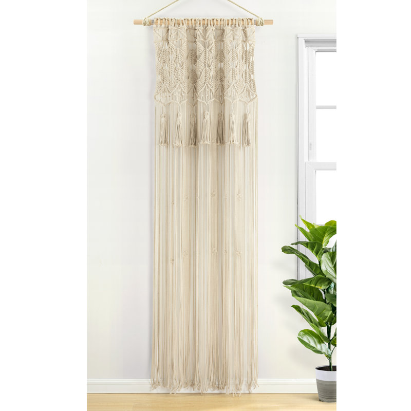 Neutral Cotton Macrame Tassel Light-Filtering Curtain Panel