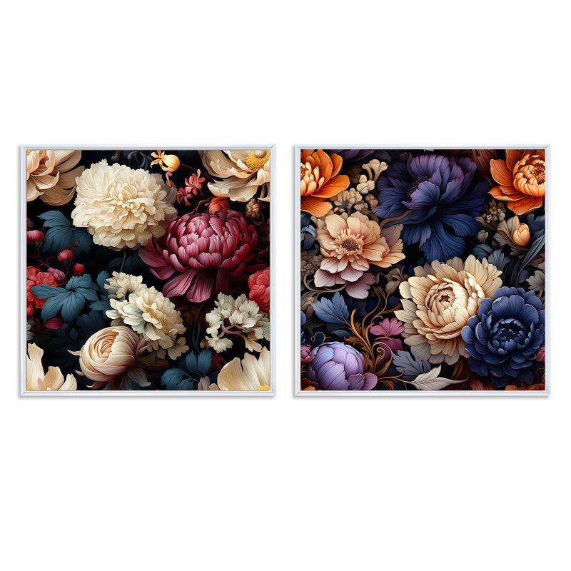 Vargo - Ensemble de 2 collages floraux carrés, Cadre flottant blanc, H 36 po x l 73 po