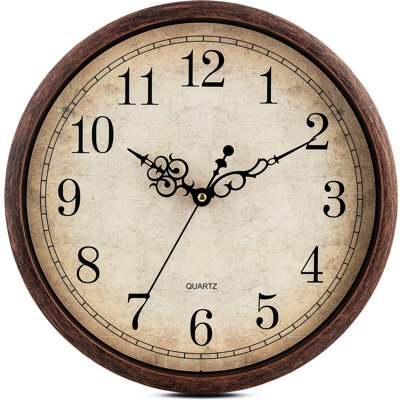Vintage Brown Wall Clock Silent Non Ticking 12 Inch Quality Quartz Battery Operated Round Decorative Easy To Read