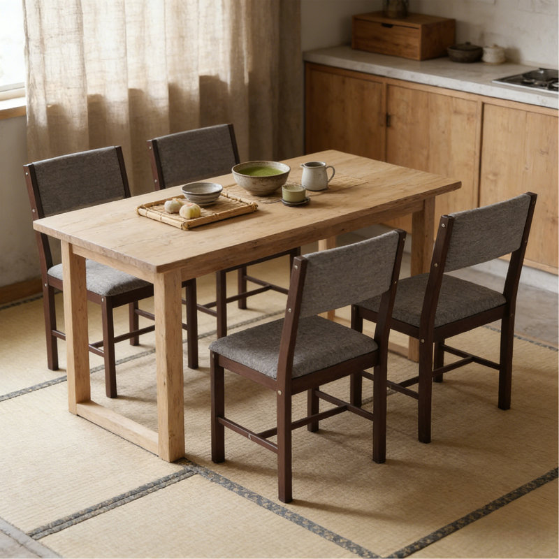 Ensemble de 4 chaises de cuisine de style rustique, ensemble de chaises de salle à manger, Noyer, Gris