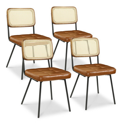 Bowens Tufted Faux Leather Upholstered Dining Side Chair with Ratten Back