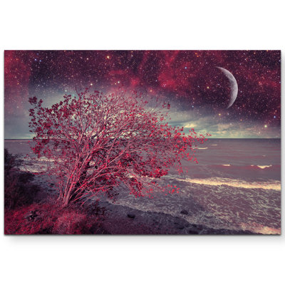 Leinwandbild Roter Baum bei Nacht
