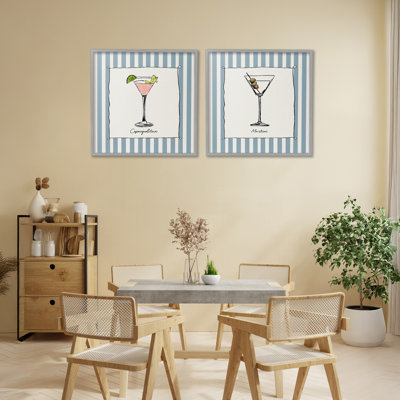 Summer Drinks on Stripes 2pc Framed Giclee Set, design by Susan Jill