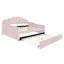 Lit de jour double avec lit gigogne en velours rose-2068556511