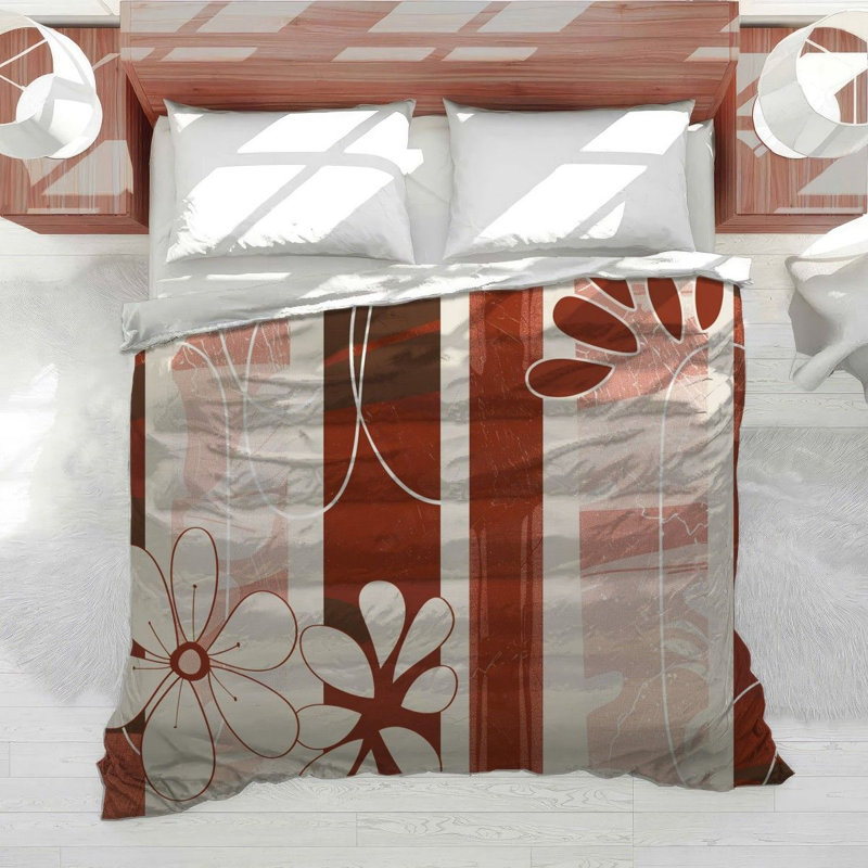Modern Blossoms Bedding Cool Pattern Duvet Cover Floral Line Work, Twin Duvet Cover