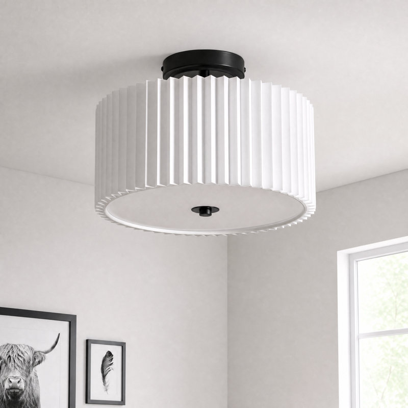 Plafonnier semi-encastré en tissu Pelayo, H 9,3 po x l 12,2 po x P 12,2 po, Noir