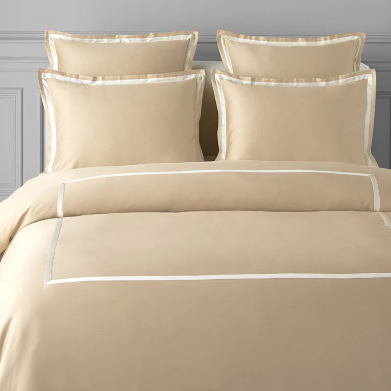 Ensemble de housse de couette 3 pièces 100 % coton, Beige, Housse de couette simple très longue simple + 1 t