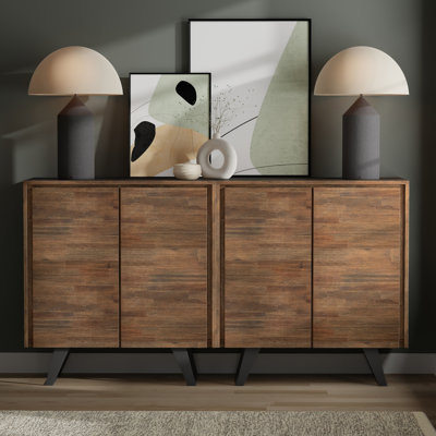 Meuble de rangement en bois d'acacia massif de style industriel moderne de 39 po de longueur avec tablettes réglables et pieds en métal Lowry