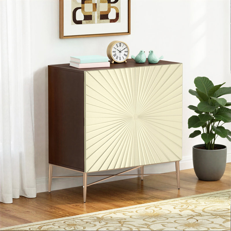 2-Door Wood Accent Cabinet with Metal Legs, Gold/Brown