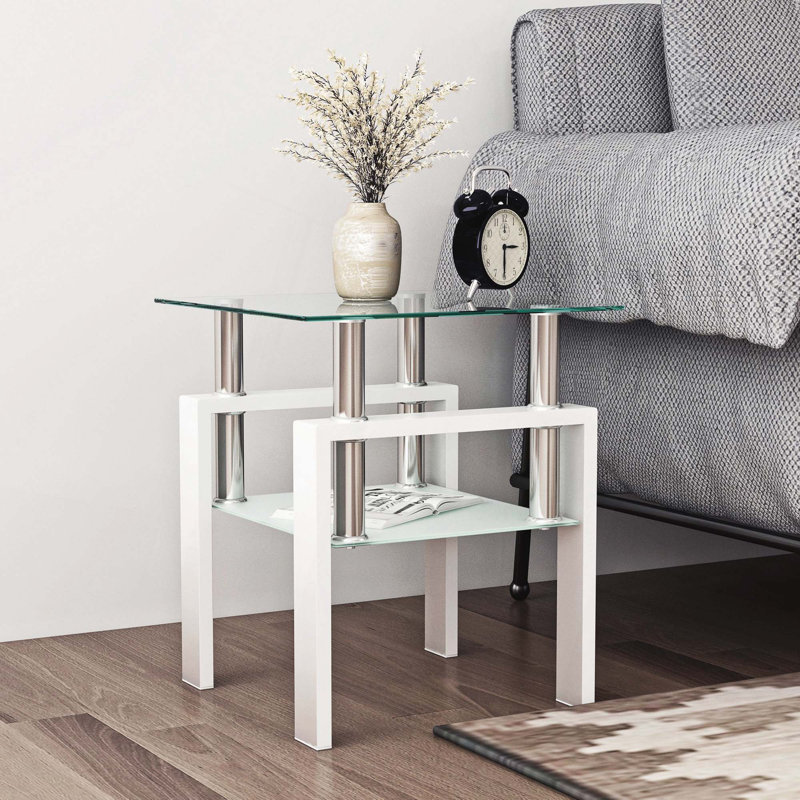 Table de bout moderne en verre trempé 1 pièce, table de bout, table carrée pour le salon
