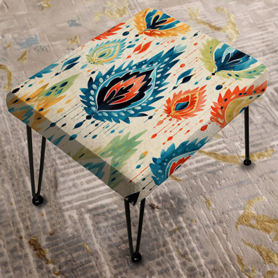 Blue And Orange Ikat Mosaic Fusion - Ikat Rectangle Ottoman