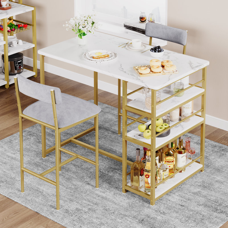 Soteria 2 - Person Solid Wood Top Four Leg Dining Set, White, Gray