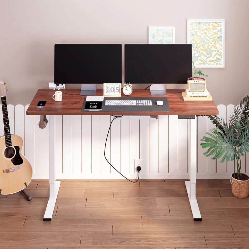 Bureau debout ajustable, bureau entier, Acajou / blanc, L 60 po x P 24 po