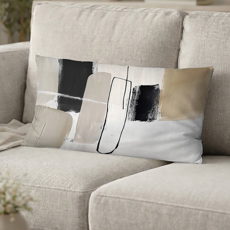 Coussin Minimal and Geometric Compositions Tones - Coussin Mid-Century, H 12 po x l 20 po