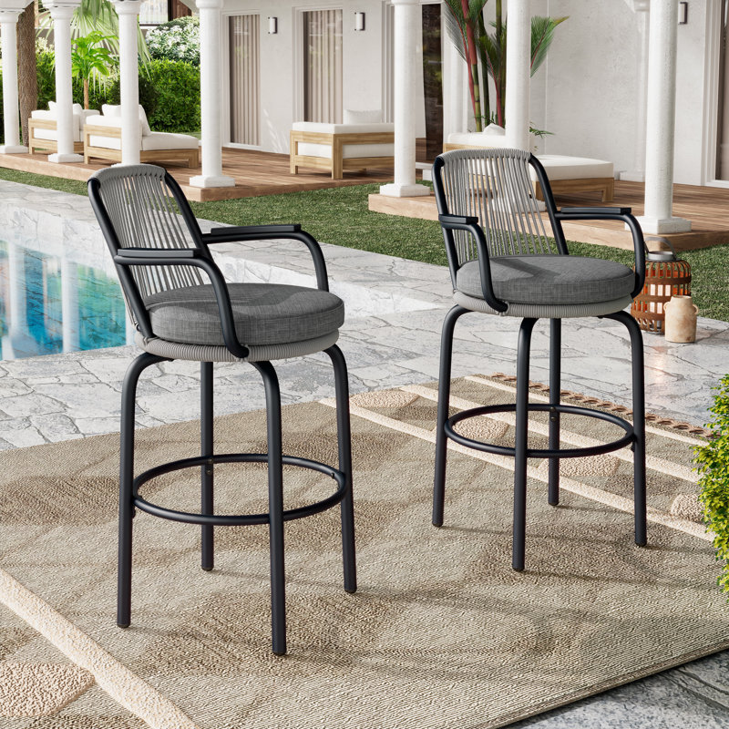 Jaiden Outdoor Patio Bar Stools Set, Gray, Black