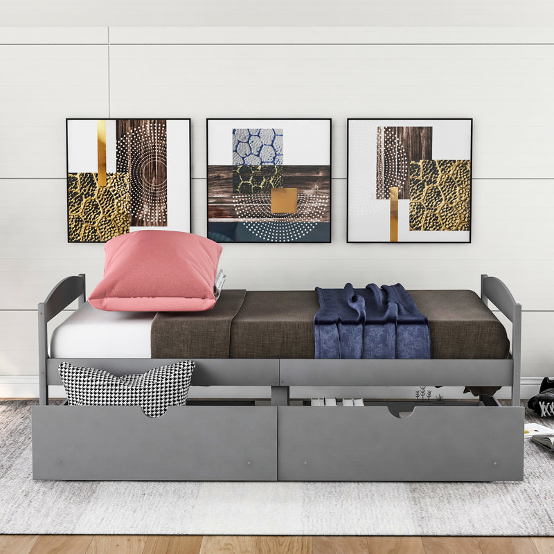 Gray Twin Platform Bed With Drawer Enhancements - Improve Your Bedroom Look Size Customizations Make It Yours, Gray