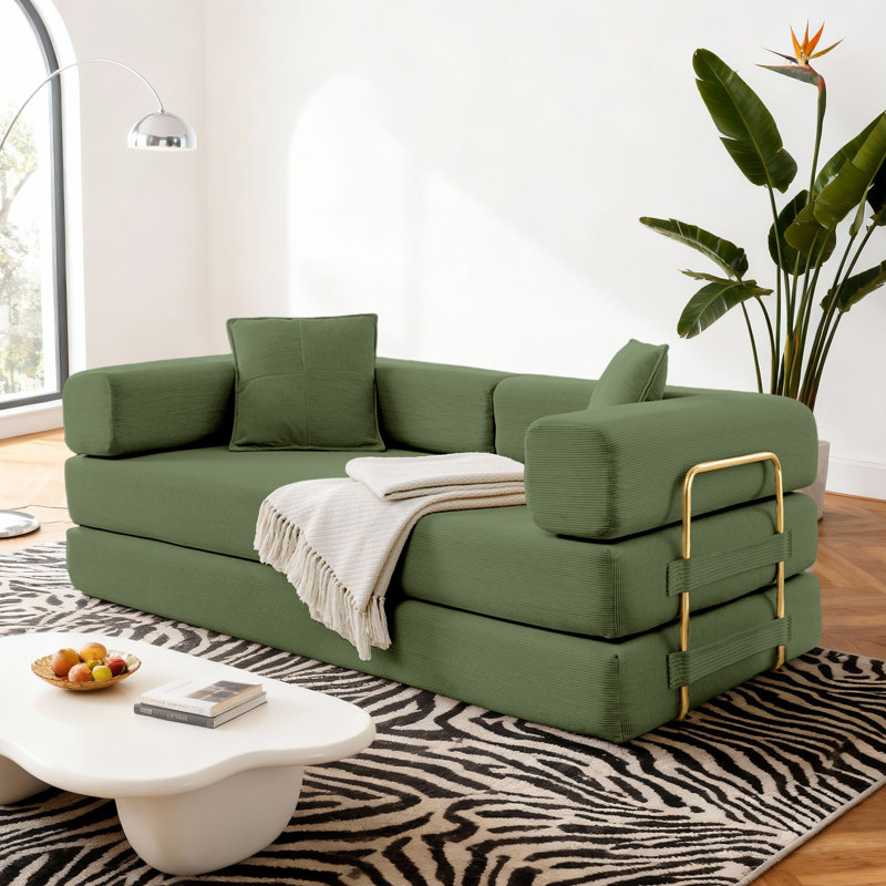 Boneless 4-in-1 Folding Convertible Sleeper Sofa Bed, Folding Floor Mattress Compression Couch, Green